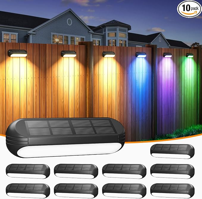 AHAORIGIN Outdoor Solar Lights for Outside, 10 Pack Bright Solar Fence Lights with Multi-Color Changing & Warm White Mode, Upgraded Solar Step Lights Outdoor Waterproof for Garden Deck Post Stair Wall