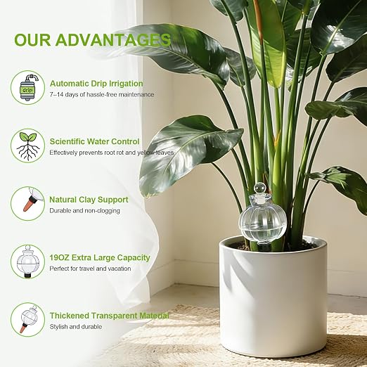18 Oz Large Plant Watering Globes & Self Watering Bulbs, Water Globes & Bulbs for Indoor Outdoor Plants, Plant Globes Feeders for Watering Plants While Away & On Vacation 4-Pack
