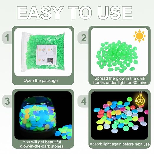 Glow in the Dark Stones, Luminous Pebbles Stones Glowing Rocks Decorative Light Up Pebbles 3000 Pcs & Cyan -Fitting for (Fish Tank/Outdoor Garden Decor/Yard/Walkway)