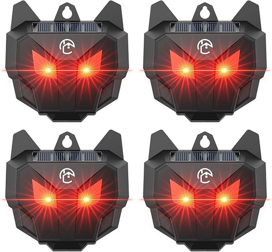 Solar Coyote Deterrent Predator Lights - Nocturnal Animal Repeller with Red LED Flashing Lights for Chicken Coop, Yard & Garden Protection Against Raccoons, Foxes, Deer, Skunks, Hawks