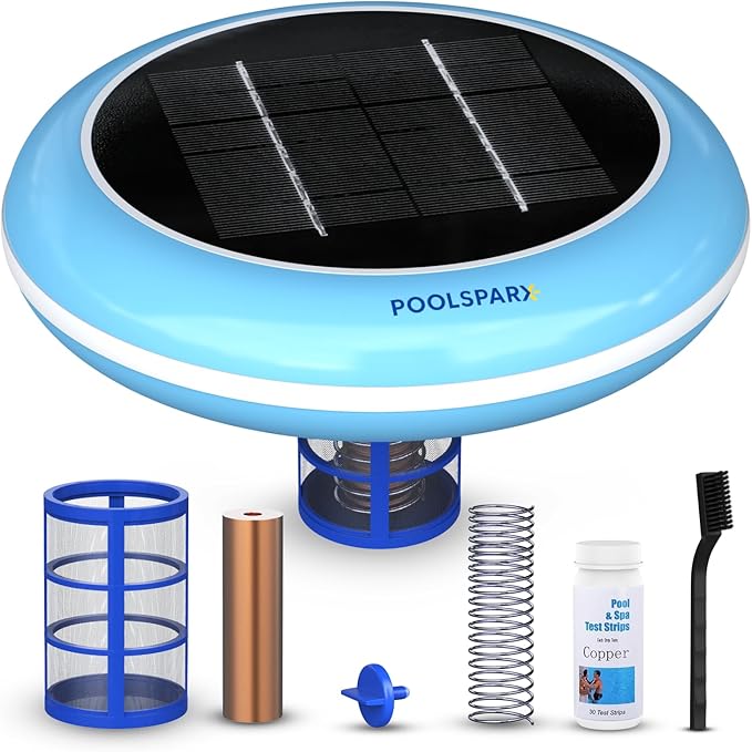 Solar Pool Ionizer – Copper Pool Ionizer for Above Ground & Inground Pools up to 45,000 Gallons – Solar Powered Pool Ionizer System