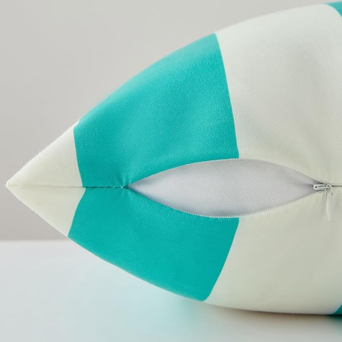 Allorry Outdoor Pillow Covers 20x20 Set of 2 Light Blue Striped Decoration Throw Pillow Covers for Spring Summer Outdoor Waterproof Garden Patio Furniture Sofa Bed Home Decor JB007-C20