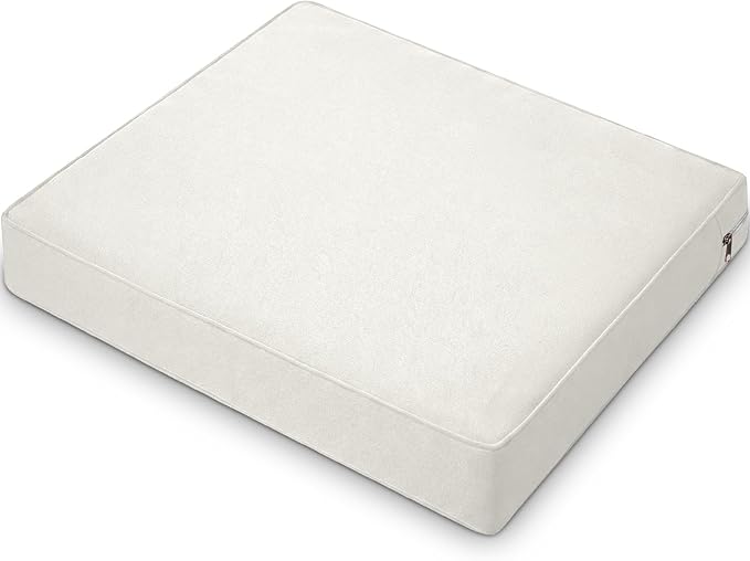DoubleFill 1 Pcs Outdoor Ottoman Cushion 23"x19"x3" Waterproof Fade Resistant Outdoor Footstools Cushion Removable Patio Ottoman Cushions with Adjustable Fixing Strap for Stool (Ivory White)