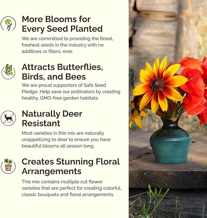 Eden Brothers Alabama Wildflower Mixed Seeds for Planting, 1/4 lb, 120,000+ Seeds with Cornflower, Cosmos, Blanket Flower | Attracts Pollinators, Plant in Spring or Fall, Zones