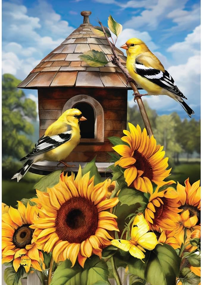 Briarwood Lane Goldfinches and Sunflowers House Flag
