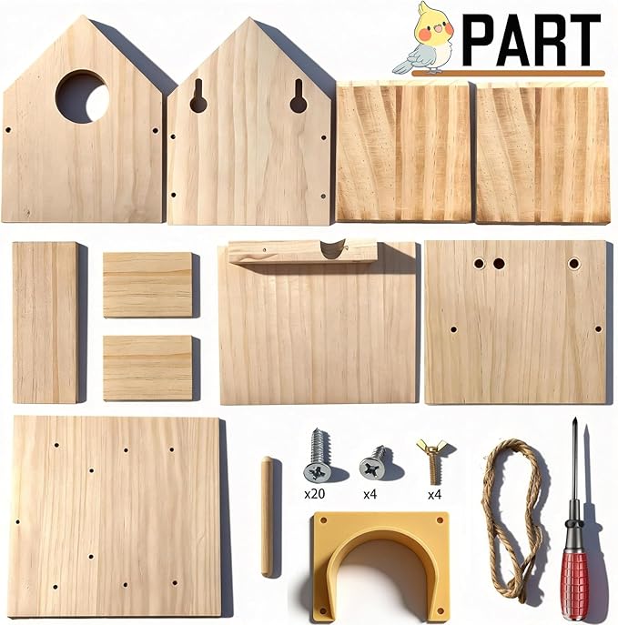Bluebird Houses for Outside with Pole, Cedar Wooden Bird Houses to Paint for Finch Bluebird Cardinals, Hanging Birdhouses W/Rain Awning Kits for Outdoors (DIY Detachable, 2 Pack)