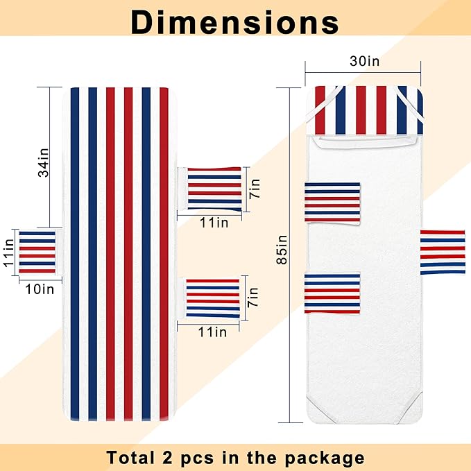 Lounge Chair Towel Cover, Beach Chair Covers (Pack of 2), Chaise Lounge Cover with 3 Pockets for Pool Beach Garden Courtyard Outdoor Trips, 85 x30 in, Striped Dark Blue Red