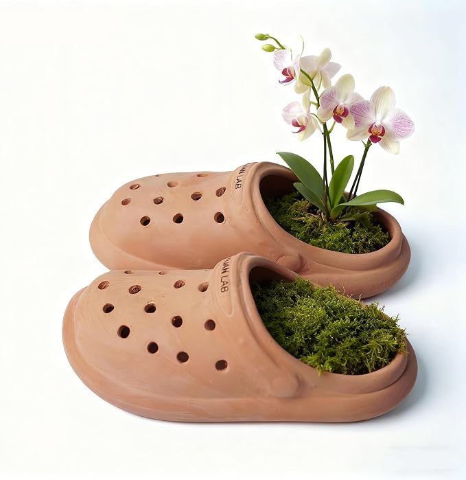 Terracotta Orchid Pot, Handmade Hanging Planter with Breathable Perforated Design, Rustic Clay Pot for Orchids, Succulents, Air Plants Mini Phalaenopsis, Unique Garden Decor