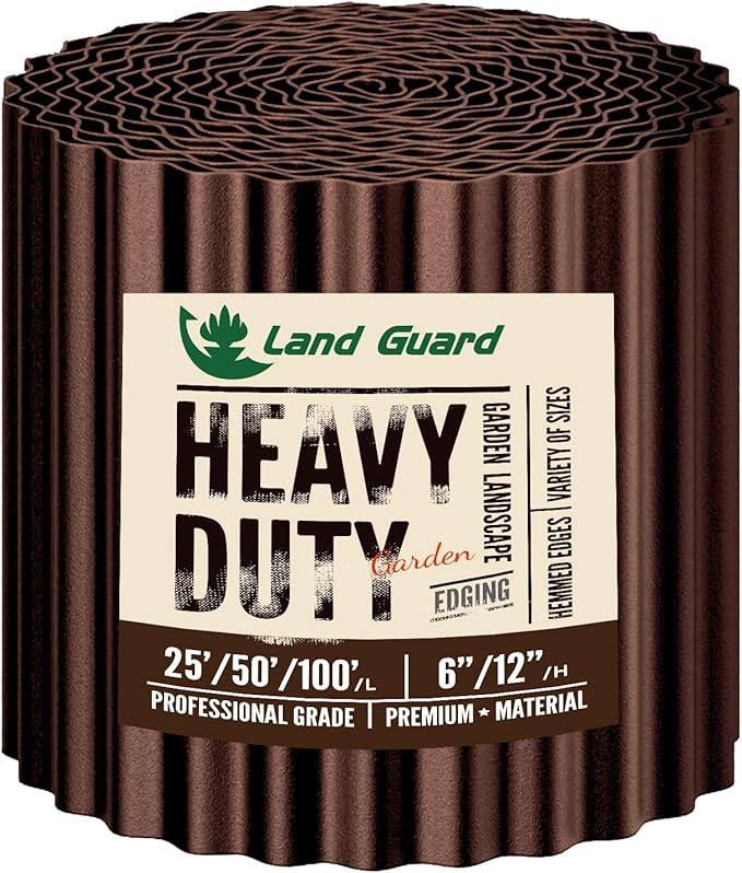 Land Guard Corrugated Garden Edging Border, 6" x 50' Landscape Paver Edging, Tall Landscape Edging, Fence for Garden, Flower Bed, Lawn and Landscape Edging (Brown)