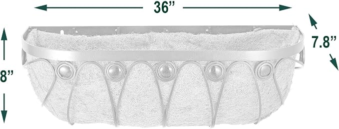 Arcadia Garden Products Hanging Window Basket Metal Trough Flower Planter with Coco Liner for Outdoor Windowsill, Railing, Patio, Garden, Balcony, Fence, 36-inch