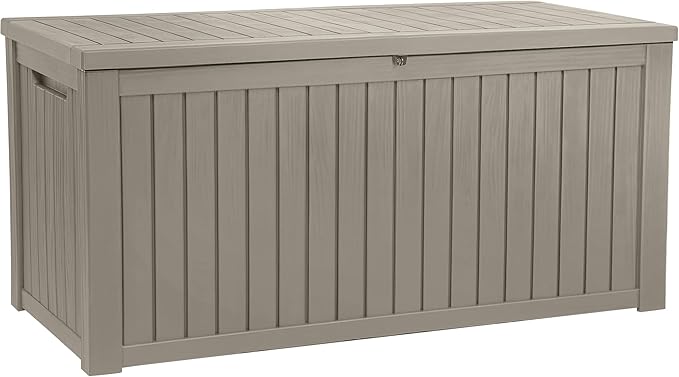 YITAHOME 220 Gallon XL Outdoor Storage Deck Box with Divider, Waterproof & Lockable, Ideal for Patio Furniture and Garden Tools, Resin-Built, Wood-Like Texture, Brown