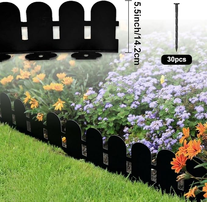 Garden Edging 5.5IN x 20FT, Landscape Edging Border Kit Flexible Lawn Edging, Tools-Free Edging with 30pcs Anchoring Spikes, Plastic Fence Border for Lawns, Yards, Flowerbeds, Black