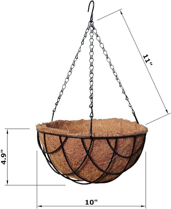 MTB Supply 4 Pack 10 Inch Garden Hanging Baskets Vintage Geo with Coco-Liner for Home Balcony Patio Decoration Outdoor Hanging Planter
