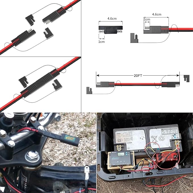ELFCULB 12AWG 20FT SAE Extension Cable 3/6/10/20/35/50FT Quick Disconnect Wire Harness with SAE Connector for Automotive RV Battery Solar Panel