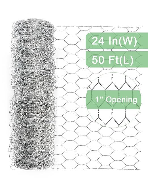 Garden Poultry Chicken Wire Netting - 24 '' × 50 ' Garden Fence Animal Barrier, Chicken Wire for Crafts, 1 inch Mesh Poultry Netting Fence, Pet/Rabbit/Chicken Wire Fencing
