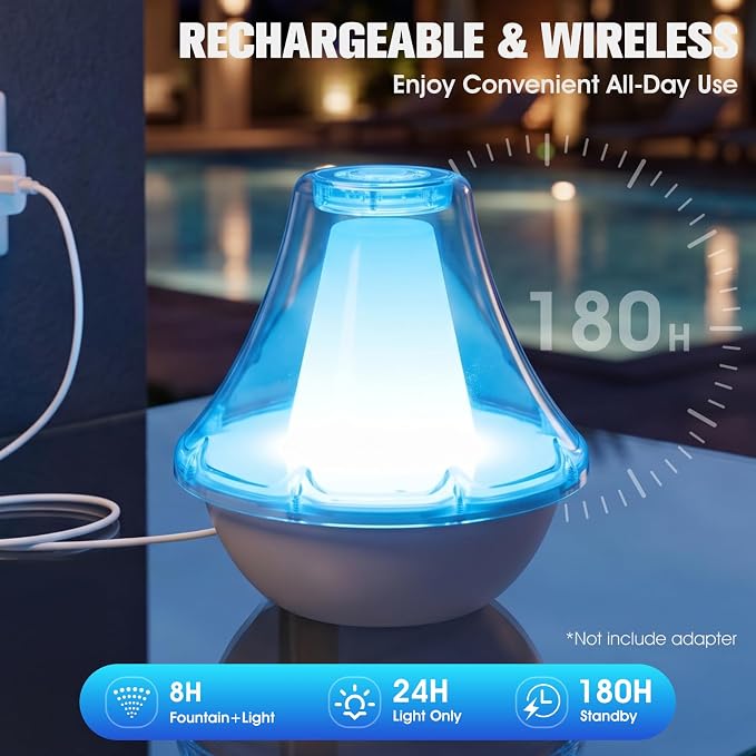 Bubbling Pool Fountain with Lights,Floating Pool Fountains with Anchor,Above Ground Pool Water Fountain Pump,Battery Powered Swimming Pool Floating Fountains for Inground Pool-1PC(White)