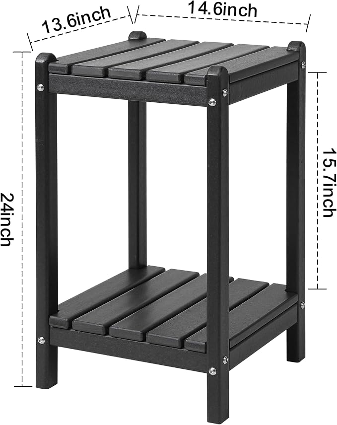 LZRS Adirondack Outdoor End Table, Pool Composite Patio Table,HDPE End Tables for Backyard,Pool, Indoor Companion, Easy Maintenance & Weather Resistant(Black)