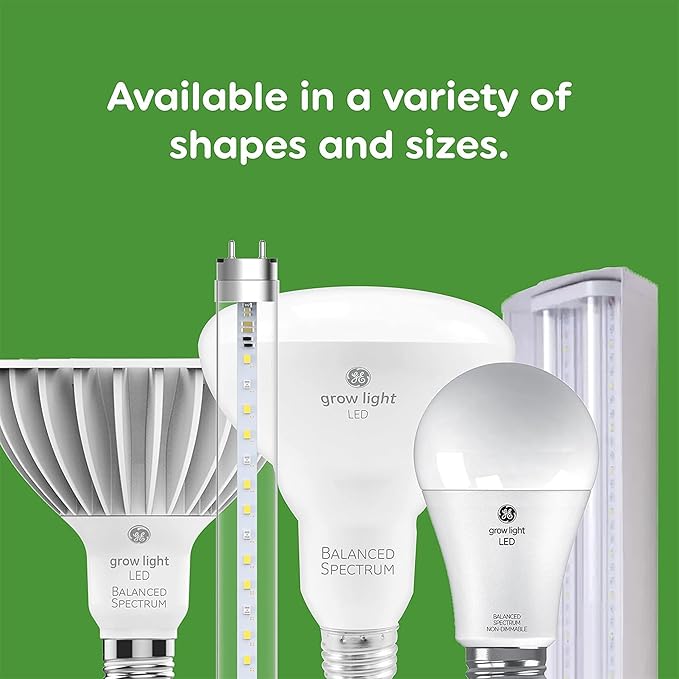 GE Grow Lights for Indoor Plants, A19 LED Light Bulbs for Seeds and Greens with Balanced Light Spectrum, White Indoor Plant Light, 25,000 Hours Lifespan, 16 PPF, 4 Pack (Packaging May Vary)