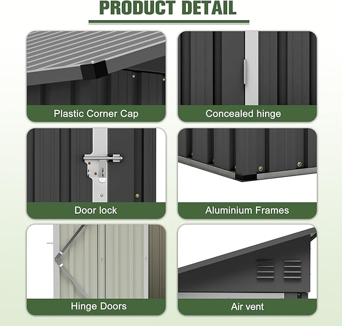 YOPTO 4x8 FT Lean to Outdoor Storage Shed,Metal Shed W/Floor Frame & Reversible Installation,All Weather Waterproof Garden Tool House W/Lockable Door & 2 Air Vents,for Backyard,Patio,Lawn,Black