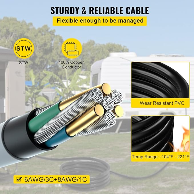 VEVOR 10 FT 50 Amp Generator Extension Cord STW 45446 + 45505 Generator Cord 125V 250V Generator Power Cord N14-50P & SS2-50R & CS6364 Twist Lock Connectors