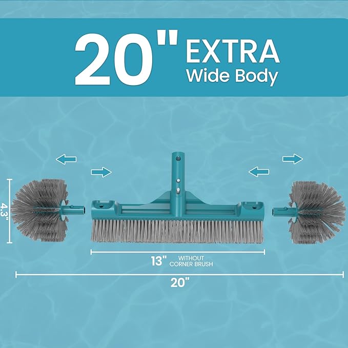 20” Pool Brush Head with Round Ends, Nylon Bristles, Extra Wide Plastic Pool Scrubber Brush for Cleaning Swimming Pool Walls, Steps & Corners Faster, Safe for Vinyl Liner(No Pole)