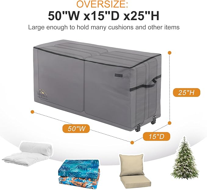 NettyPro Rolling Cushion Storage Bags with Wheel and Handle, Large Storage Container for Furniture Pillow Christmas Tree 7.5 Ft, 50 x 15 x 25 Inch, Grey
