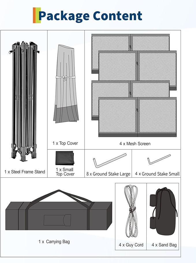 GarveeLife Canopy Tent 13x13 ft, Pop Up Gazebo One-Push Setup with 4 SandBags for Backyard Parties and BBQs, Mosquito Netting & Height Adjustable - Grey