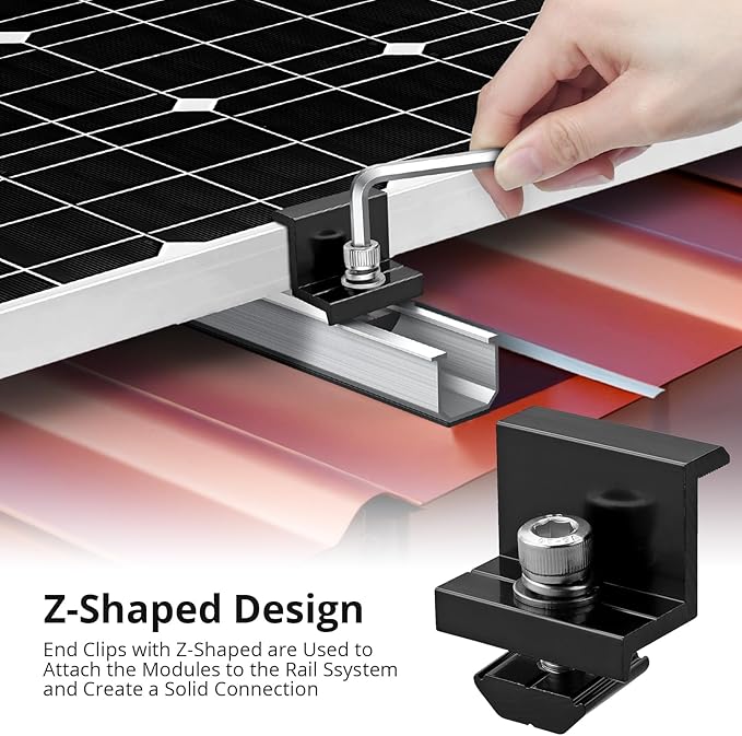 Anbte 10 PCS Solar Panels Brackets 30mm, Aluminium 6 x T-Shaped Mid Clamps + 4 x End Clamps, Solar Panel Mounting Brackets for Metal, Tin, Flat, Sheet Roofs, RV, Black