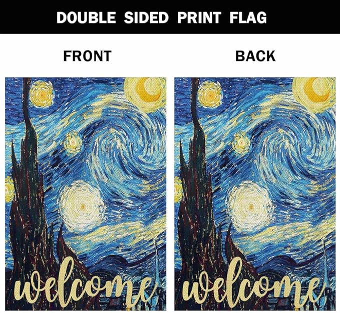 AOYEGO Starry Night Welcome House Flag Vertical Double Sided Burlap Farmhouse Yard Outdoor Seasonal Flags Decoration 28 x 40 Inches