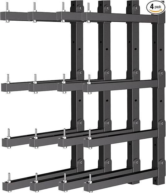 Lumber Storage Rack Wall Mount, Folding Wood Storage Racks Heavy Duty for Garage Metal Lumber Rack Indoor and Outdoor with 4-Level, 4 Pack, Black