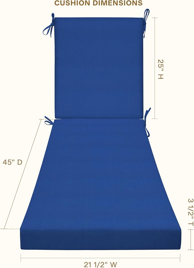 Honeycomb Outdoor Chaise Lounge Cushion for Patio Furniture, Water & Fade Resistant, Removable Cover, 21.5 x 70, Heritage Textured Solid Sapphire Blue