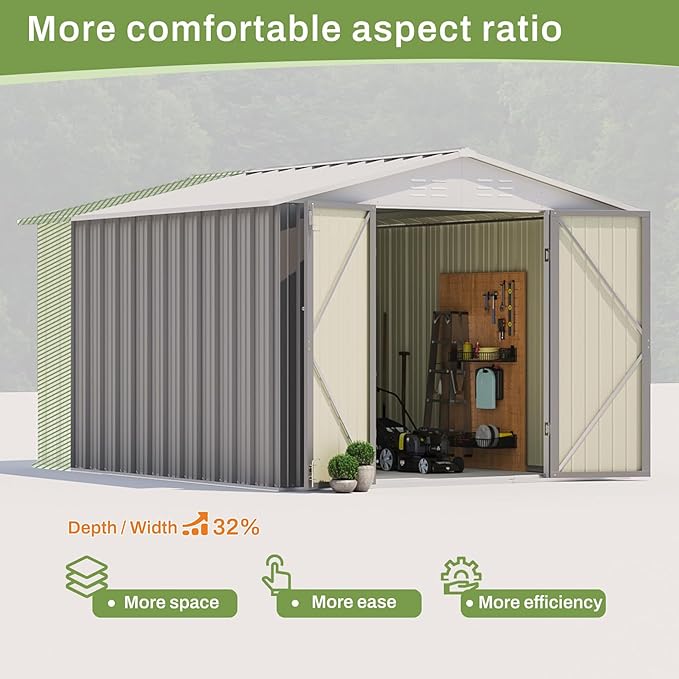 Patiowell 8x10 FT Outdoor Storage Shed, Large Garden Tool Metal Shed with Sloping Roof and Lockable Door, Outside Sheds for Backyard Garden Patio Lawn, Gray