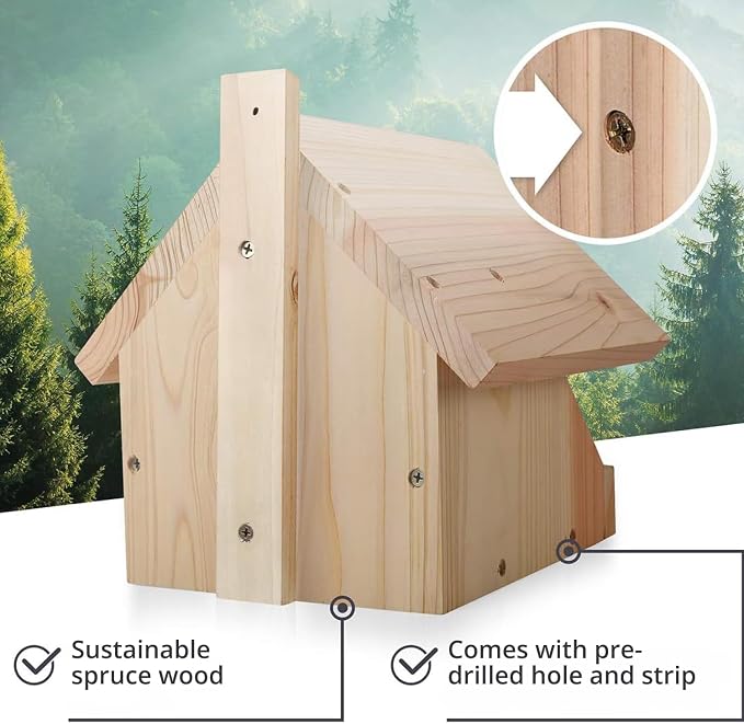 Solid Wood Blackbird Nesting Box - Weatherproof & Untreated, Wooden Bird Houses for Semi-Cavity Breeders - Blackbirds, Robins & More - 25 x 28.5 x 27 cm