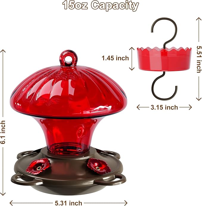 Auslar Pomegranate Shape & Mushroom Shape Hummingbird Feeders for Outdoors Hanging Ant and Bee Proof