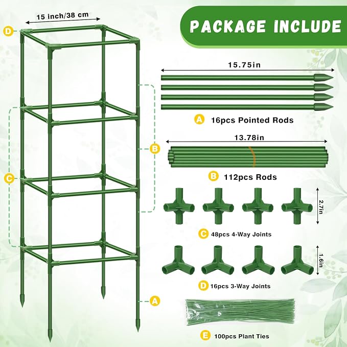 Riare 4 Pack Square Tomato Cages for Garden- 60 Inch Heavy Duty Tomato Stakes Plant Support, Metal Tomato Trellis for Climbing Plants Outdoor, Raised Garden Bed, Vegetables Flowers