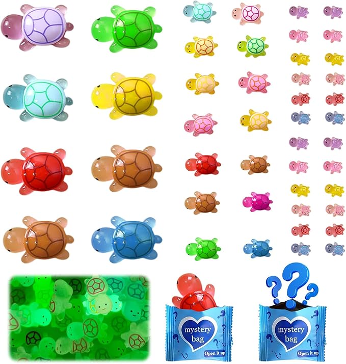 Mini Glow In The Dark Animal Resin Models, Resin Animals Mystery Bags, Individually Wrapped Blind Bags Tiny Animal Figurines, Collectible Mini Animals For Fairy Garden, DIY Crafts (100, Turtle)