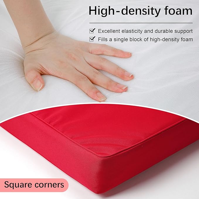 DoubleFill 1 Pcs Outdoor Ottoman Cushion 23"x19"x3" Waterproof Fade Resistant Outdoor Footstools Cushion Removable Patio Ottoman Cushions with Adjustable Fixing Strap for Stool (Red)