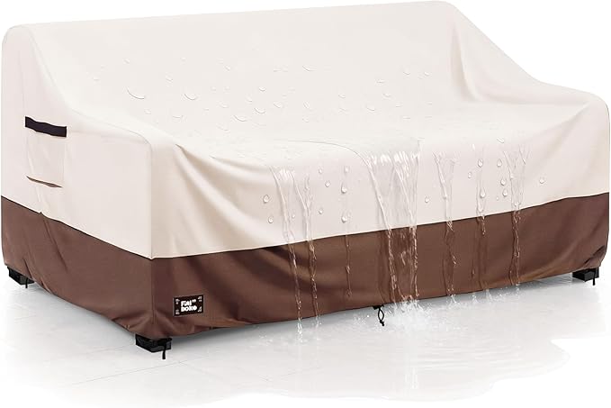 3-Seater Outdoor Sofa Cover, 79Wx38Dx35H inches Outdoor Furniture Covers Waterproof,100% Waterproof Heavy Duty Patio Furniture Covers,Beige&Brown Modern Style Outdoor Couch Cover