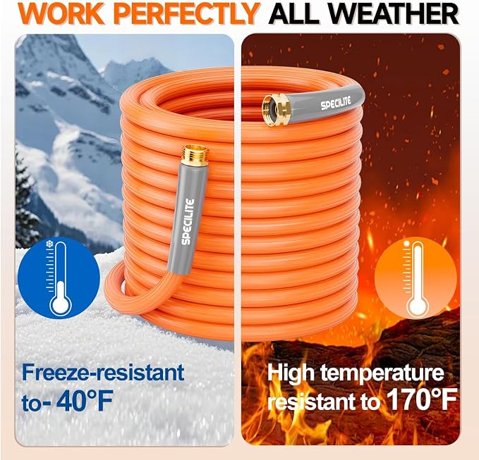SPECILITE 5/8'' Heavy Duty Rubber Garden Hose 20FT, 1300psi Burst, 450psi Working, Hot/Cold Water Hose, -50℉ -170℉, 5 Layered Pipe, UV Resistant, 3/4" Brass Fittings for Outdoor, Agriculture