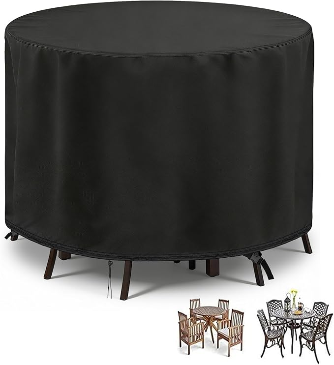 POMER Waterproof Round Patio Outdoor Table Cover,Bar Height Table and Chair Cover Waterproof Outdoor Tall High Table Cover for Round Furniture Set (74" D x 45" H)