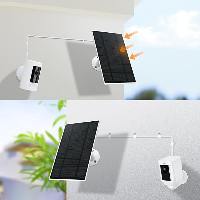 Ring Camera Solar Panel, Compatible with Ri ng Stick Up Cam Battery, Ring Spotlight Plus/Pro Battery, Waterproof 5V6W, 9.8 inch Long Charging Cable (2Pack) (White)