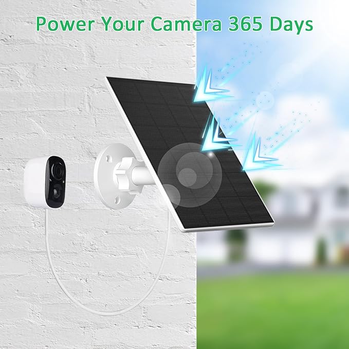 FUTUREZEN 2W Solar Panel for Security Cameras, 5V Solar Charger for Rechargeable Battery Cameras with Micro USB & USB-C Ports, IP65 Waterproof, 360° Adjustable Mount, 7.2 ft Cable (2 Pack, White)