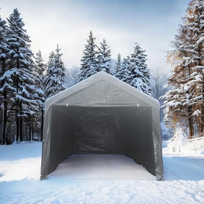 12x20 ft Heavy Duty Outdoor Portable Ventilated Canopy Carports, Garage Car Shelter with Removable Doors and Sidewalls, Grey