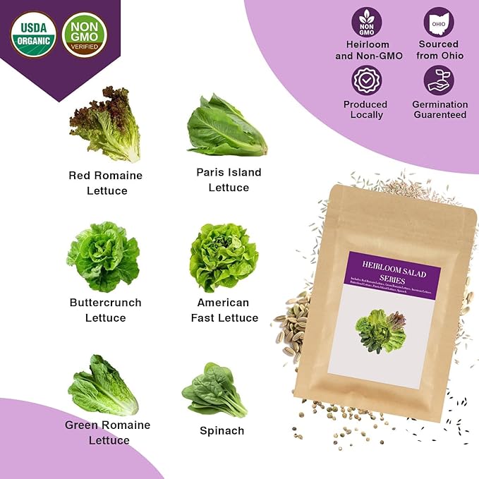 Salad Greens Seed Pod Kit for AeroGarden, iDoo, Ahopegarden, MUFGA with Red/Green Romain/American Fast/Buttercrunch/Parris Island Lettuce, Spinach - Compatible with All Garden(8-Pod)