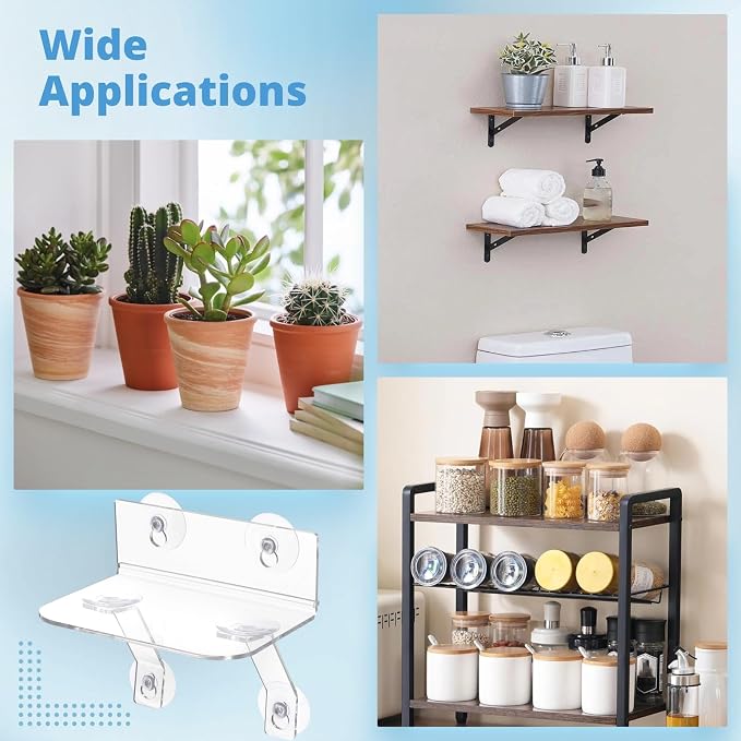 2-Pack Acrylic Window Plant Shelves with Suction Cups & Support Brackets - 7.7 in Semicircular Window Sill Extender for Herb Pots, Succulents, Flower Boxes, Micro Greens | Indoor/Outdoor Use (L)