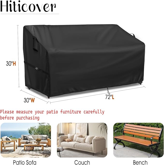 Outdoor Sofa Cover, 72 Inch Waterproof 3-Seater Paito Couch Sectional Sofa Cover, Furniture Covers for Outdoor Seating for Winter (Black, 72" W x 30" D x 30" H)