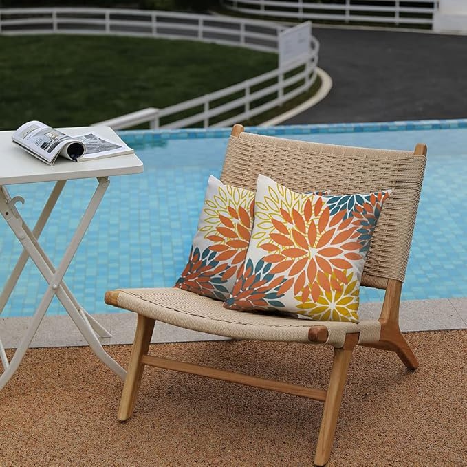 DFXSZ Orange Yellow Flower Pillow Covers 20x20 Inch Set of 2 Fall Throw Pillows Outdoor Waterproof Decor for Living Room Sofa Patio Funiture Garden Floral Polyester Pillow Covers 012E20