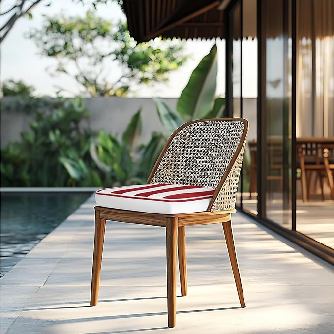 Outdoor Chair Cushions Set of 2, 19x19 Inch U-Shape Patio Seat Cushions with Ties, Water & Fade Resistant High Density Foam Cushions for Garden Patio Chairs, Red White
