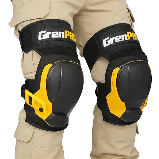 GRENPRO Black Knee Pads for Work - Heavy Duty EVA & Gel Support for Construction, Flooring, Gardening and Cleaning