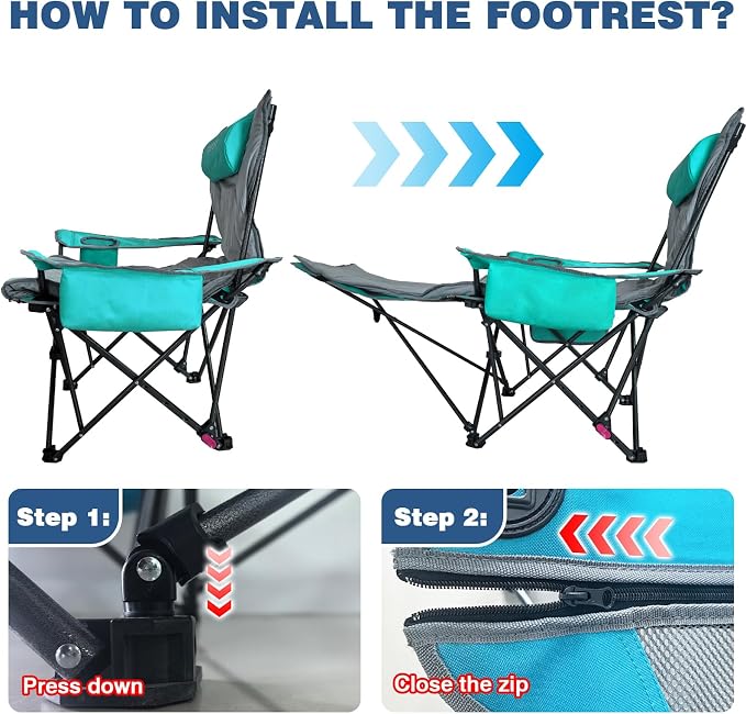 Reclining Camping Chair 4 Position with Foot Rest Comfortable for Adults 265Ibs Folding Lounger Mesh Beach Chair with Cooler Bag,Cotton Cushion and Cup Holder for Outdoor Patio